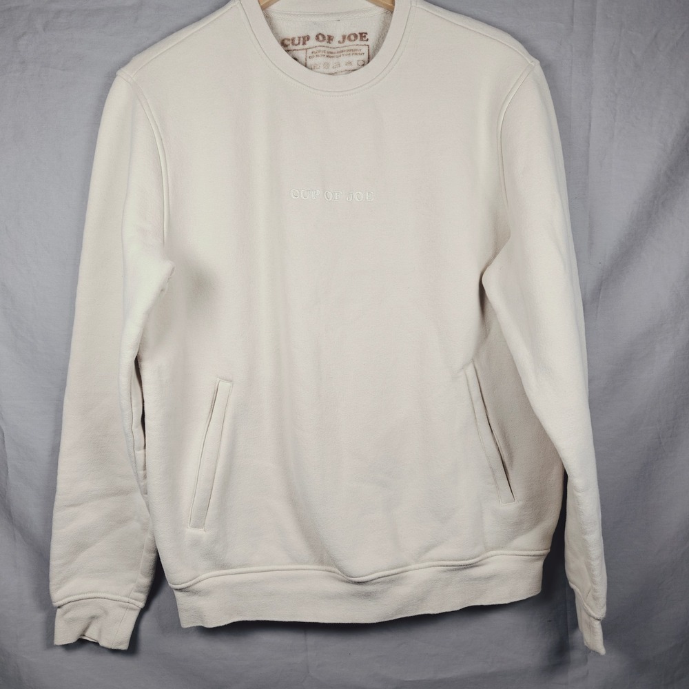 CUP OF JOE Cream Embroidered Logo Crewneck Sweatshirt‎ Mens Size Small